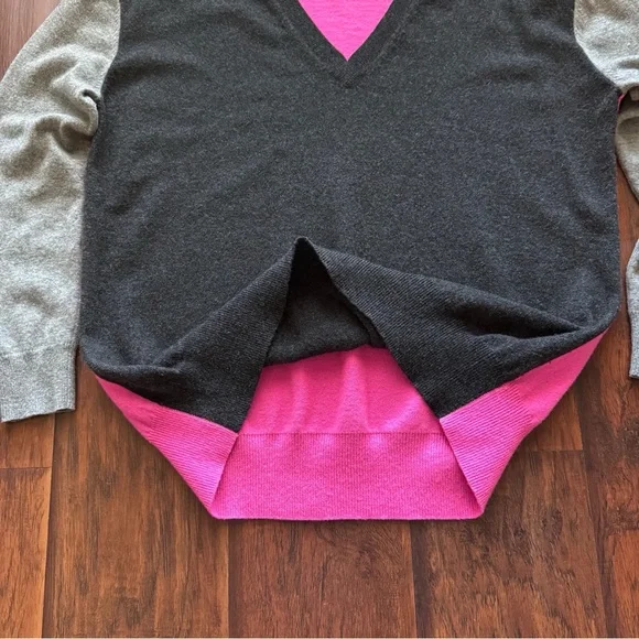 Autumn Cashmere 100% Cashmere Colorblock Sweater L Pink Grey Fuzzy Soft Luxury - Picture 10 of 16